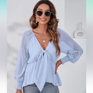 Top Deep V Neck Long Sleeve